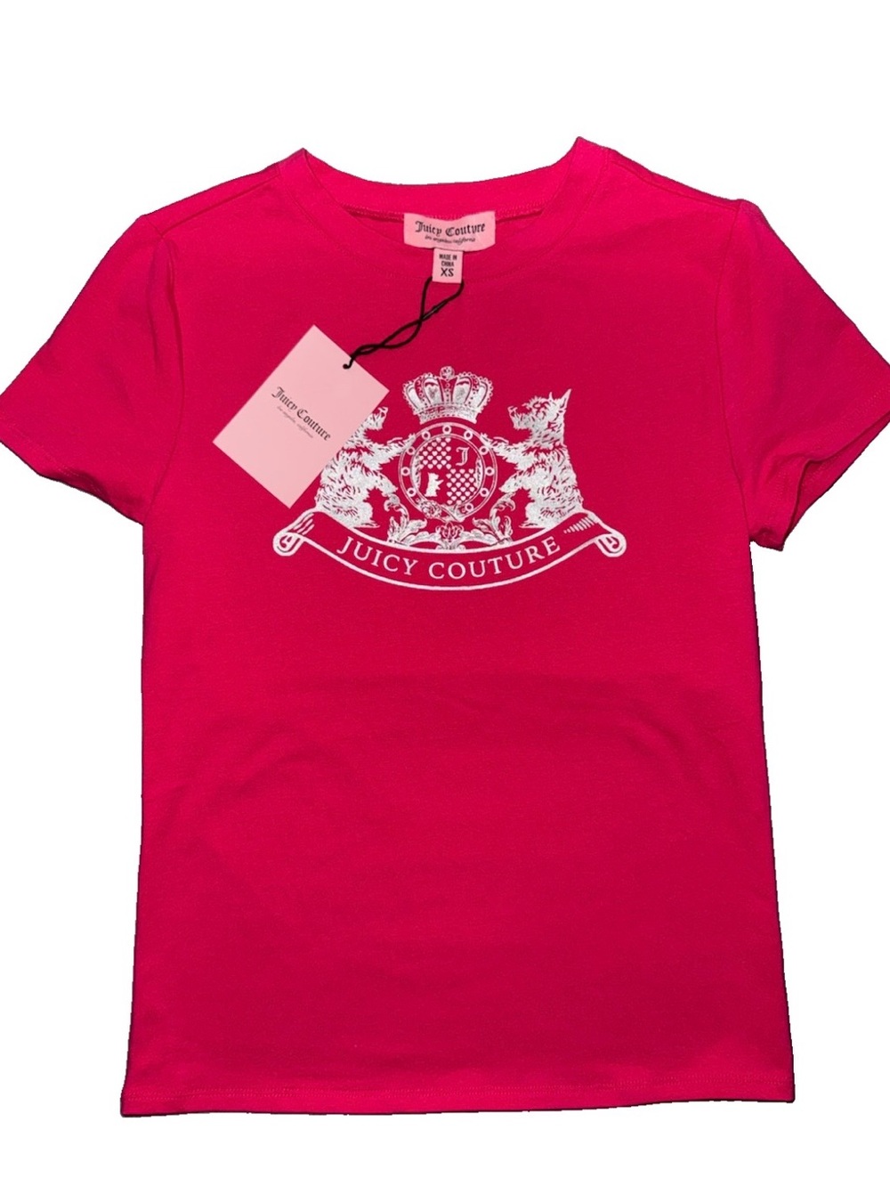 Juicy Couture Hot Pink Crest Logo Short Sleeve Tee size XS new